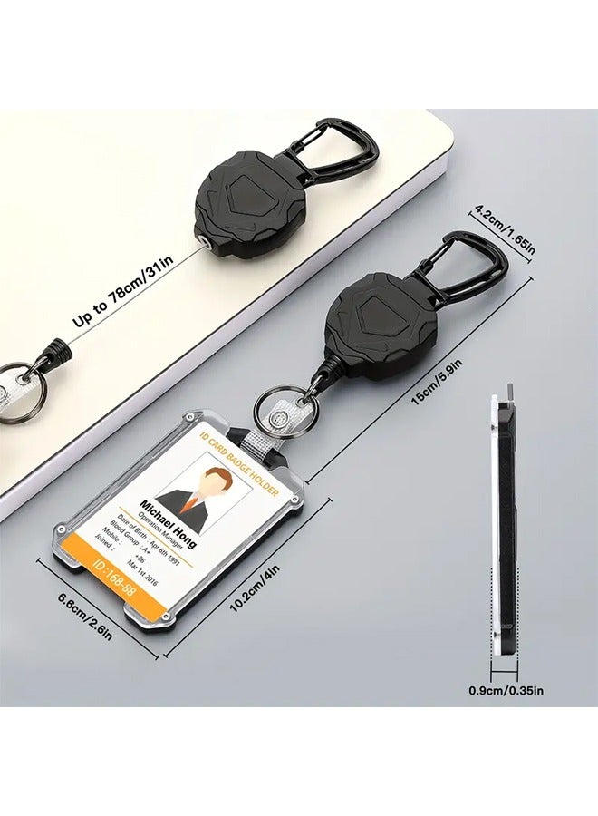 Retractable Heavy Duty Badge Reels With ID Badge Holder Tactical ID Card Holder Vertical ID Holder With Mountaineering Easy to Pull Buckle With Carabiner Keychain Badge Reel - Image 4