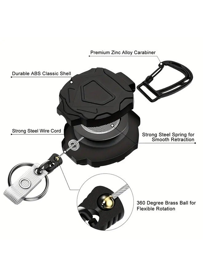 Retractable Heavy Duty Badge Reels With ID Badge Holder Tactical ID Card Holder Vertical ID Holder With Mountaineering Easy to Pull Buckle With Carabiner Keychain Badge Reel - Image 2
