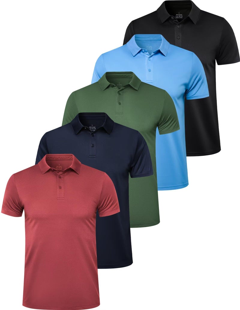 OYGSieg 5 Pack Polo Shirts for Men Quick Dry Short Sleeve T-Shirts Performance Mens Golf Shirts for Work Athletic D M - Image 1