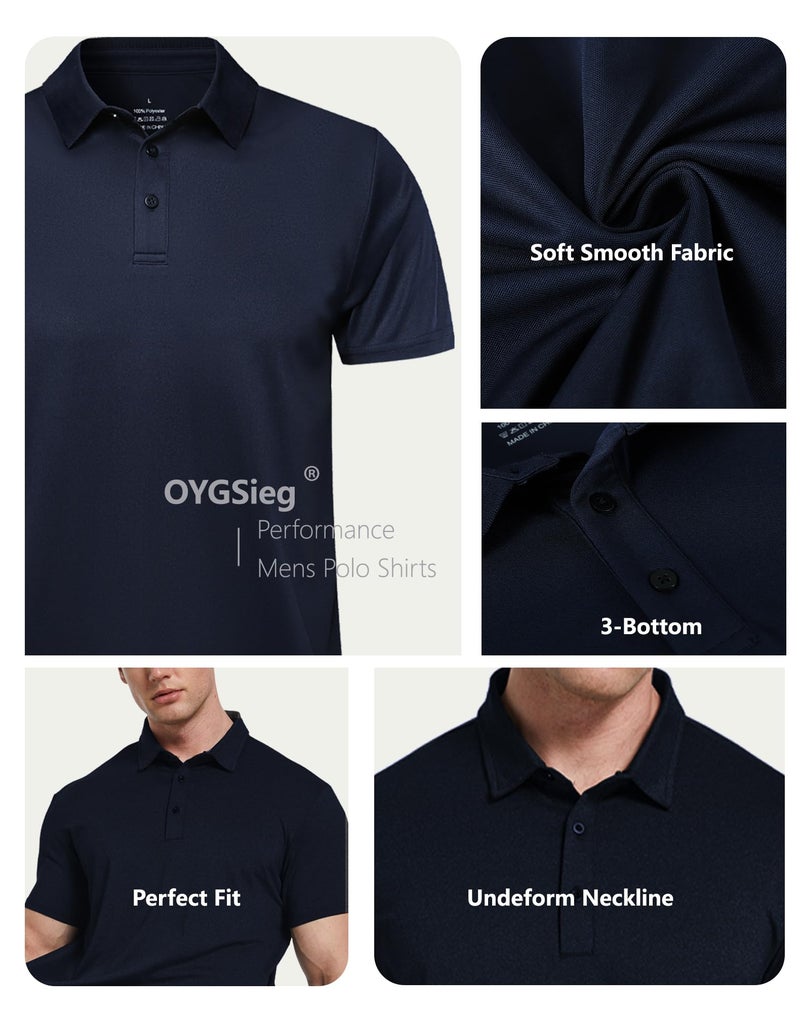 OYGSieg 5 Pack Polo Shirts for Men Quick Dry Short Sleeve T-Shirts Performance Mens Golf Shirts for Work Athletic D M - Image 4