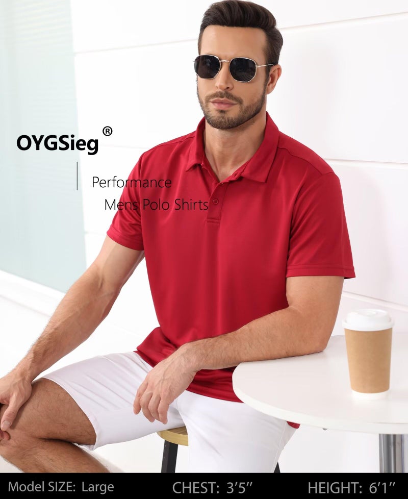 OYGSieg 5 Pack Polo Shirts for Men Quick Dry Short Sleeve T-Shirts Performance Mens Golf Shirts for Work Athletic D M - Image 3
