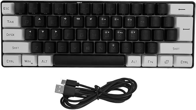 لوحة مفاتيح ألعاب مدمجة 61 مفتاح بإضاءة RGB، ذات ملمس ميكانيكي، سلكية لأجهزة الكمبيوتر المحمولة والكمبيوتر الشخصي، باللون الأسود - Image 1