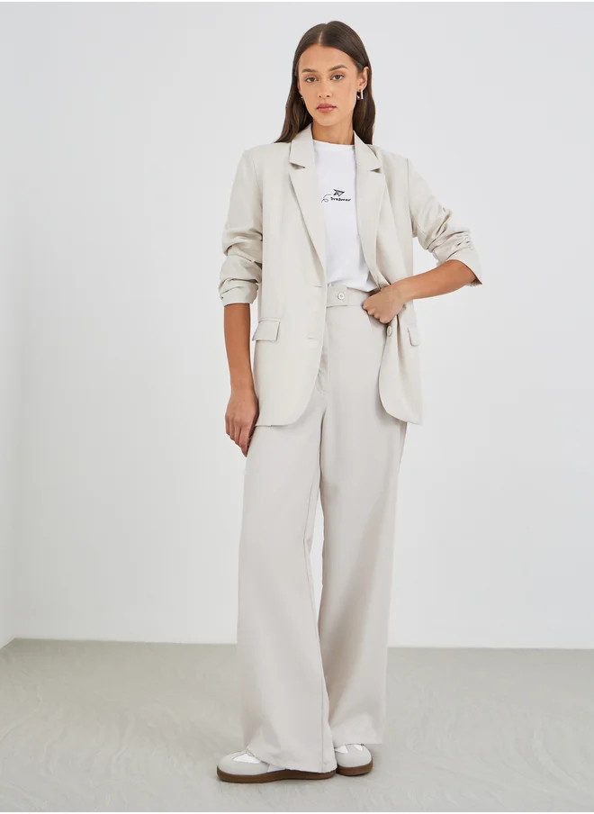 Styli Styli Women Cream Regular Fit Regular Length Linen Look Blazer