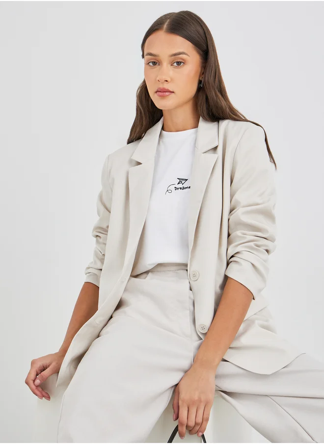 Styli Styli Women Cream Regular Fit Regular Length Linen Look Blazer