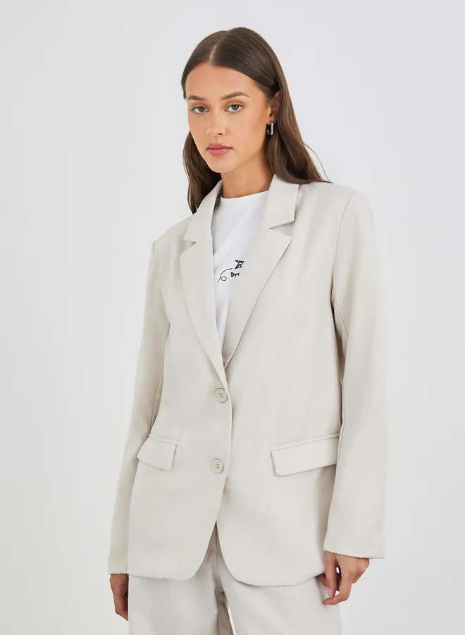 Styli Styli Women Cream Regular Fit Regular Length Linen Look Blazer