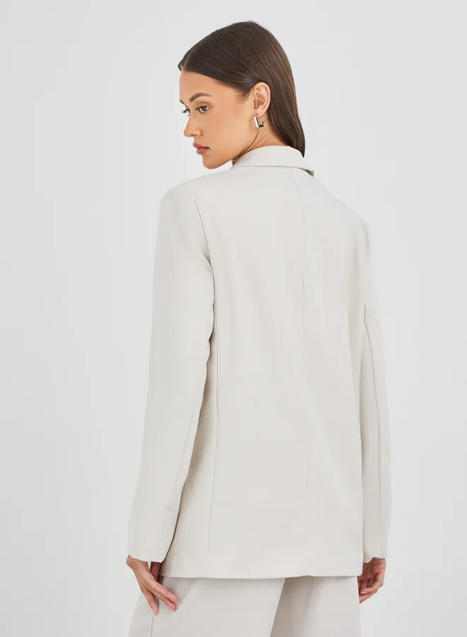 Styli Styli Women Cream Regular Fit Regular Length Linen Look Blazer