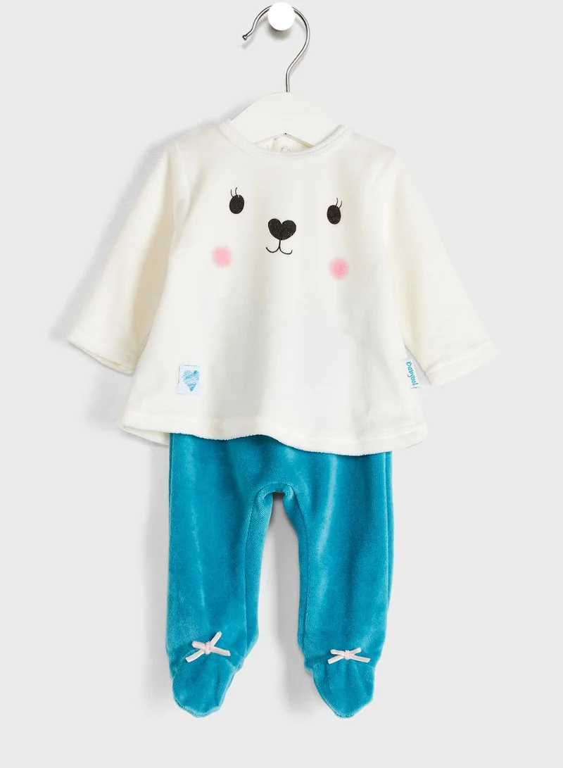 Babybol Infant Printed T-Shirt & Footed Sweatpants Set