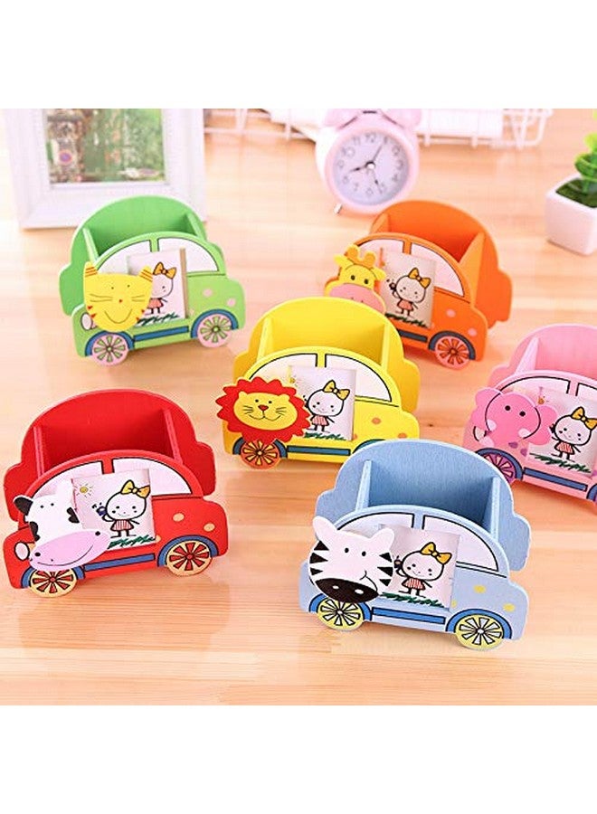 Funny Teddy Return Gift for Kids Birthday Party - Wooden Pencil Stand - Pack of 12 pcs (Assorted Design and Color) - Image 1
