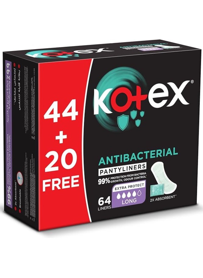 Kotex Antibacterial Panty Liners, 99% Protection from Bacteria Growth, Long Size, 64 Daily Panty Liners  - Image 1