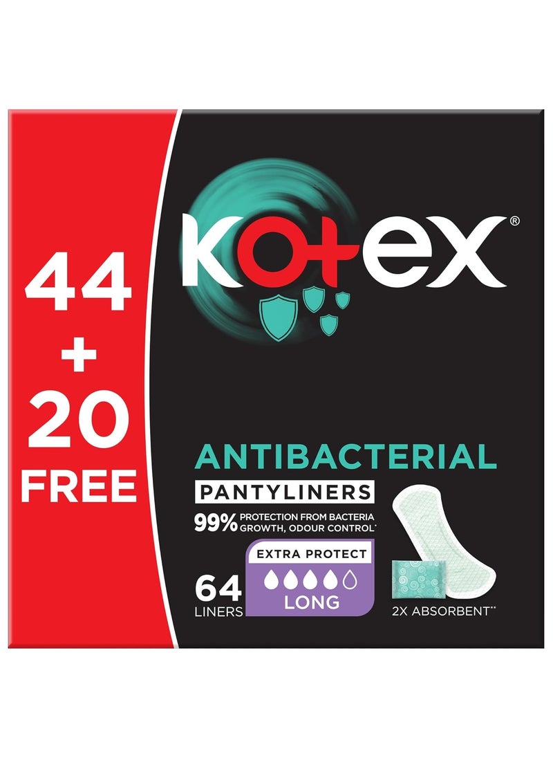 Kotex Antibacterial Panty Liners, 99% Protection from Bacteria Growth, Long Size, 64 Daily Panty Liners  - Image 2