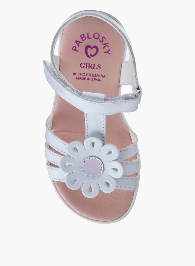 بابلوسكي Girls' Floral Cutout Detail Sandals with Hook and Loop Closure