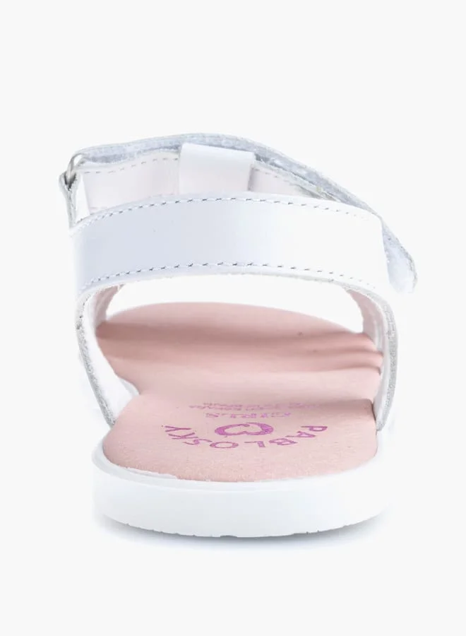 بابلوسكي Girls' Floral Cutout Detail Sandals with Hook and Loop Closure