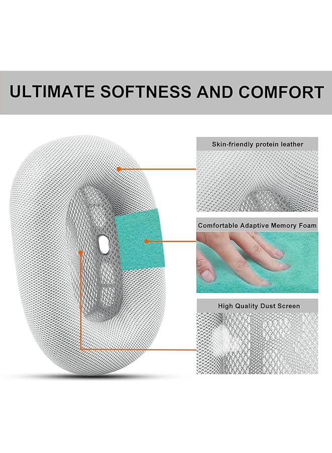erorex Premium Replacement Ear Cushions For Airpods Max Headphone Protein Leather Memory Foam Earpads Leather White - Image 3