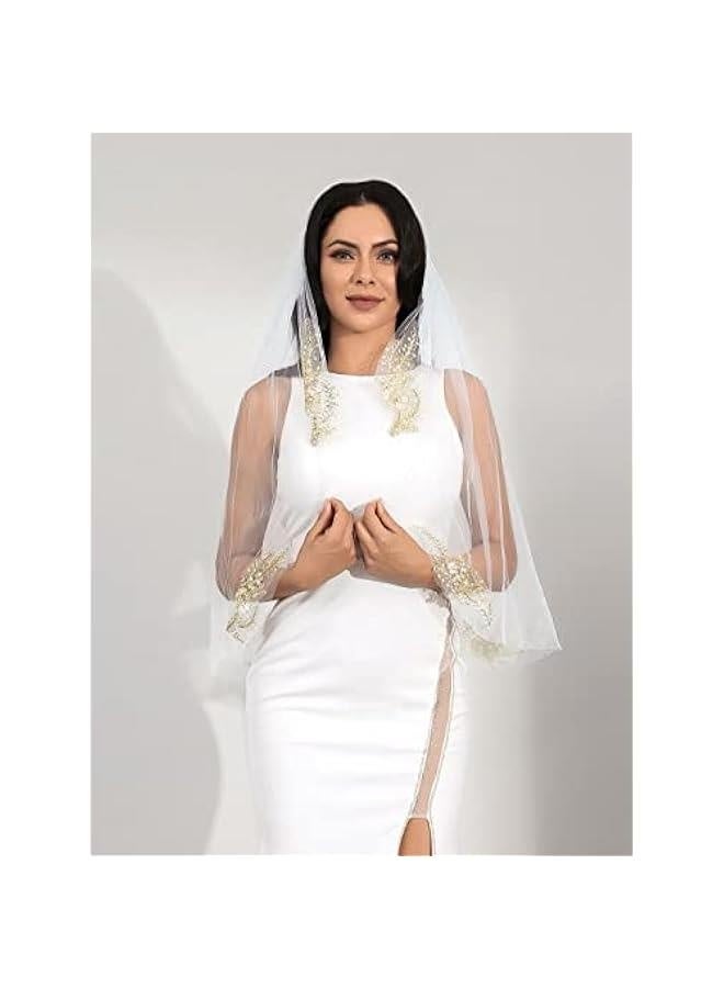 1 Tier Lace Fingertip Bride Wedding Veil White Short Bridal Veil Bachelorette Veils with Comb for Brides and Women - Image 3