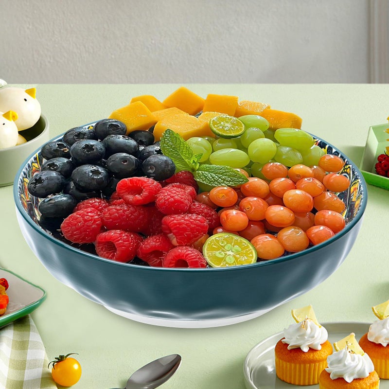 Ronanemon Large Serving Bowls, 75 Oz Fruit Salad Bowls, Bohemian Style Large Porcelain Dishes for Entertaining Parties,Big Bowls for Eating Soup, Salad, Pasta, Fruit, Chips, 10.3 Inch Diameter (green) - Image 2