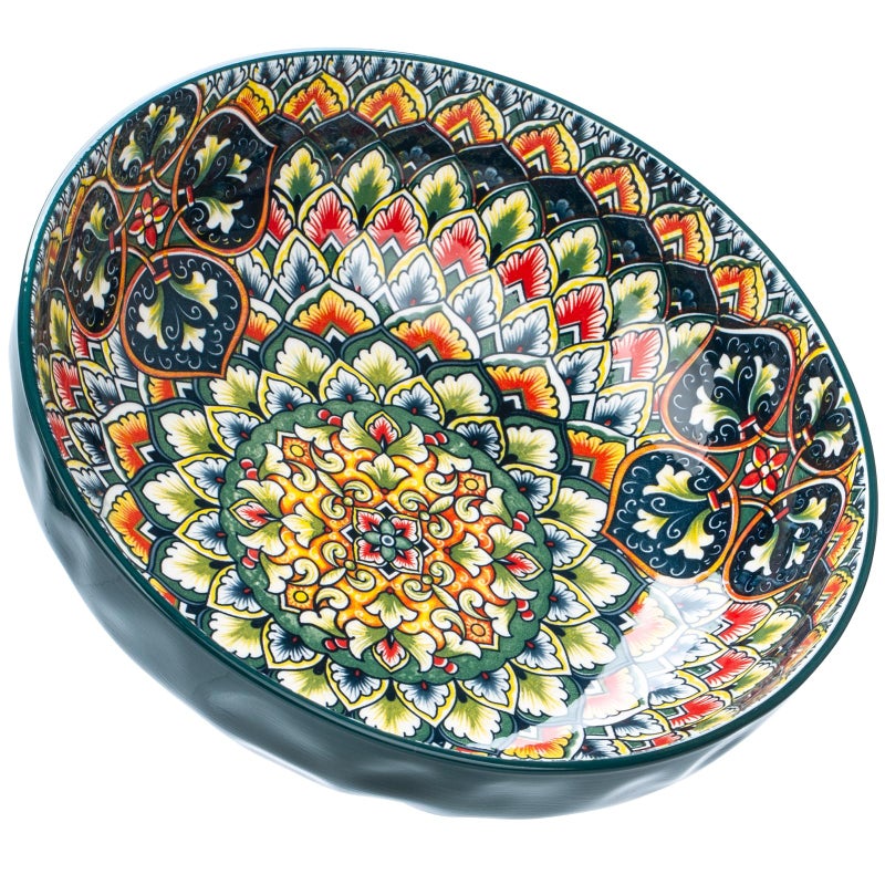Ronanemon Large Serving Bowls, 75 Oz Fruit Salad Bowls, Bohemian Style Large Porcelain Dishes for Entertaining Parties,Big Bowls for Eating Soup, Salad, Pasta, Fruit, Chips, 10.3 Inch Diameter (green) - Image 1