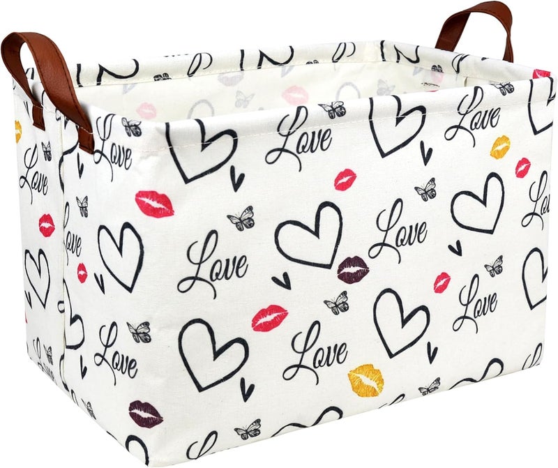 SETAMA Valentine's Day Basket Gift for Empty Cute Heart Large Storage Bin for Kid and Baby Room Décor (Lips Love) - Image 1