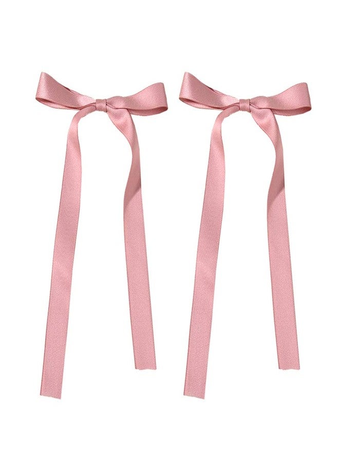 Lurrose Hair Ribbons for Women 2pcs Bow Hair Clips Long Ribbon Bowknot Barrettes Princess Hairpins for Kids Lolita Girl Wedding Birthday Baby Shower Party Pink Bows - Image 1