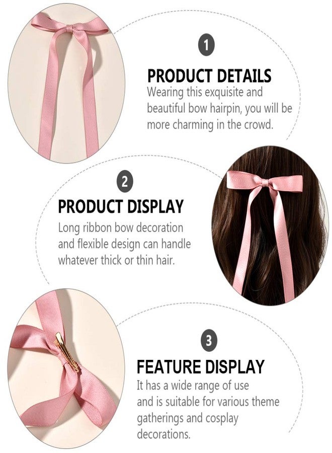 Lurrose Hair Ribbons for Women 2pcs Bow Hair Clips Long Ribbon Bowknot Barrettes Princess Hairpins for Kids Lolita Girl Wedding Birthday Baby Shower Party Pink Bows - Image 3