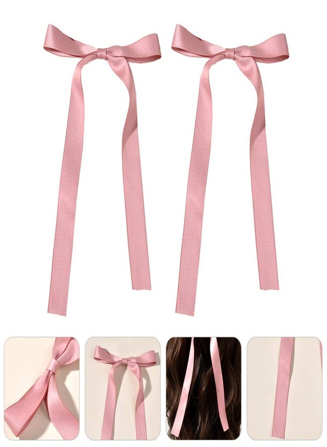 Lurrose Hair Ribbons for Women 2pcs Bow Hair Clips Long Ribbon Bowknot Barrettes Princess Hairpins for Kids Lolita Girl Wedding Birthday Baby Shower Party Pink Bows - Image 5