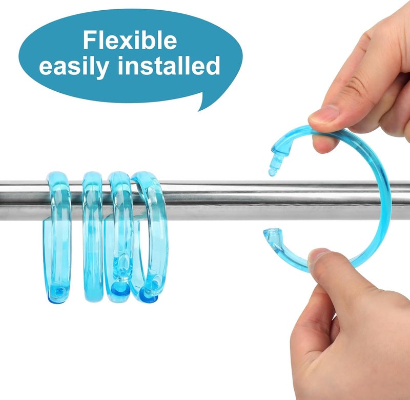 Qulable Blue Shower Curtain Hooks - 12 Pcs Circular Plastic Shower Curtain Rings for Bathroom - O Shaped Transparent Aqua Blue Shower Hooks Rings for Shower Curtain Rod - Image 3