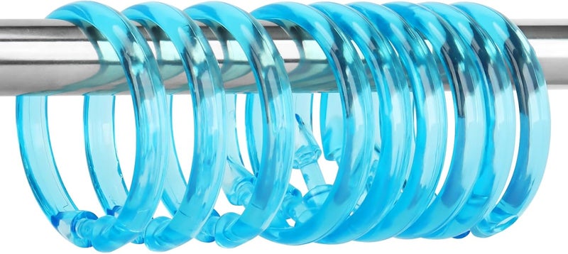 Qulable Blue Shower Curtain Hooks - 12 Pcs Circular Plastic Shower Curtain Rings for Bathroom - O Shaped Transparent Aqua Blue Shower Hooks Rings for Shower Curtain Rod - Image 1
