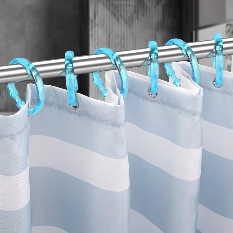 Qulable Blue Shower Curtain Hooks - 12 Pcs Circular Plastic Shower Curtain Rings for Bathroom - O Shaped Transparent Aqua Blue Shower Hooks Rings for Shower Curtain Rod - Image 5