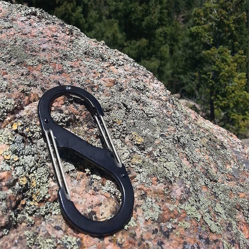 Kidultz (Pack of 5) Carabiner Clip Snap Hooks Lightweight Aluminum S-Type Dual Locking Clips Carabiner Keychain for Hiking Backpack Outdoor Camping Buckle (Black) - Image 4