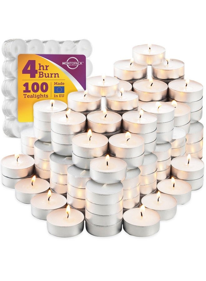 MontoPack MontoPack Unscented Tea Light Candles 100 Pack | 4 hours, White, Smokeless, Dripless Small Votive Paraffin Tealights | Long-Lasting for Home, Shabbat, Weddings, Events, Emergencies | Mini Candles Bulk  - Image 1