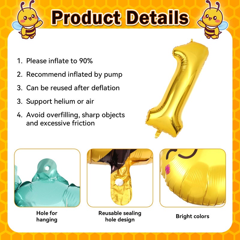 RANERVZ Happy 1st Bee Day Decorations Daisy Bee Balloons So Sweet to Bee One Bumble Bee First Birthday Decorations Fun to Bee One Decoration for Baby Shower 1 Year Old Birthday Party Milestone Supplies - Image 3