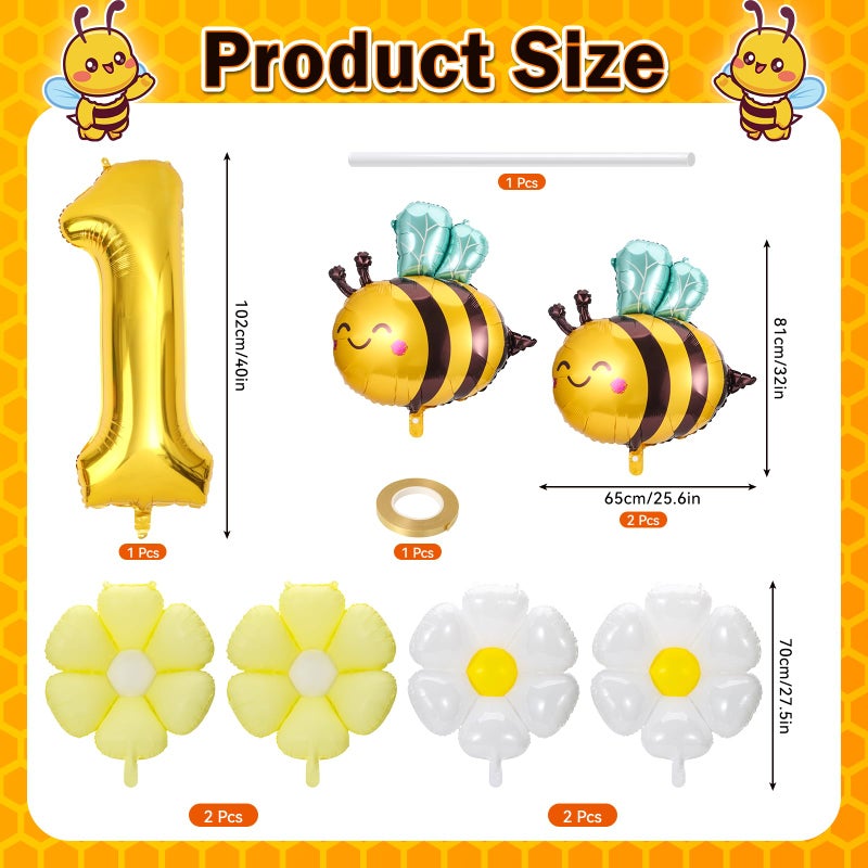 RANERVZ Happy 1st Bee Day Decorations Daisy Bee Balloons So Sweet to Bee One Bumble Bee First Birthday Decorations Fun to Bee One Decoration for Baby Shower 1 Year Old Birthday Party Milestone Supplies - Image 2