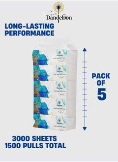 Dandelion Dandelion Ultra-Soft Facial Tissues– Total 3000 Sheets, 300 Pulls x 2 Ply, Pack of 5, White  - Image 3
