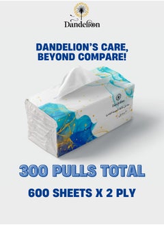 Dandelion Dandelion Ultra-Soft Facial Tissues– Total 3000 Sheets, 300 Pulls x 2 Ply, Pack of 5, White  - Image 2