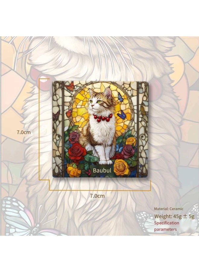 Stained Glass Style Cat Ceramic Fridge Magnet, Retro Art Decorative Magnet - Image 1