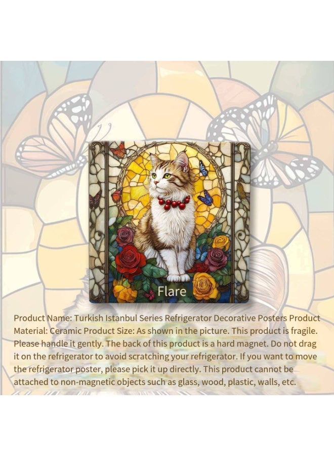 Stained Glass Style Cat Ceramic Fridge Magnet, Retro Art Decorative Magnet - Image 3