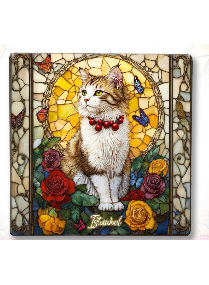 Stained Glass Style Cat Ceramic Fridge Magnet, Retro Art Decorative Magnet - Image 2