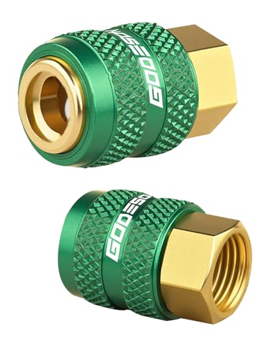 GODESON Locking Air Chuck OpenFlow 14 FNPT Tire Inflator Nozzle for Air Compressors Tire Air Chuck Quick Connect for Cars SUVs All Metal HandsFree LockOn Green Pack of 2 - Image 1