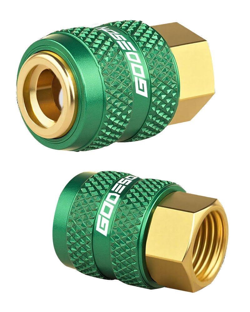 GODESON Locking Air Chuck OpenFlow 14 FNPT Tire Inflator Nozzle for Air Compressors Tire Air Chuck Quick Connect for Cars SUVs All Metal HandsFree LockOn Green Pack of 2 - Image 3