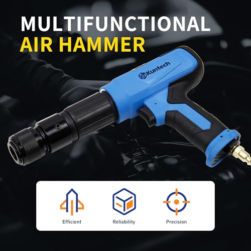 Kuntech 7PCS Air Hammer Kit, Pneumatic Hammers 2500 BPM, Air Hammer Piece Chisel Set with Carrying Case & Gloves - Image 2