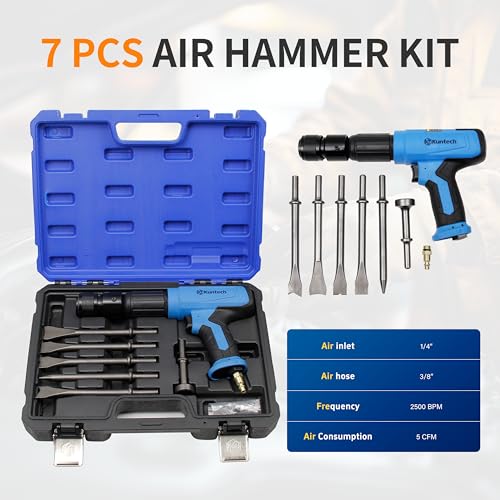 Kuntech 7PCS Air Hammer Kit, Pneumatic Hammers 2500 BPM, Air Hammer Piece Chisel Set with Carrying Case & Gloves - Image 4