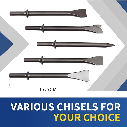 Kuntech 7PCS Air Hammer Kit, Pneumatic Hammers 2500 BPM, Air Hammer Piece Chisel Set with Carrying Case & Gloves - Image 3