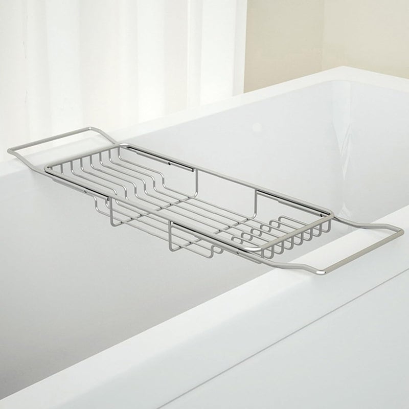 GHIDINI Stainless Steel Bathtub Caddy Tray, Expandable Bath Tub Table, Adjustable Bathroom Tray, Bath Organizer Tub Shelf,Silver,26.8~35.4in - Image 1