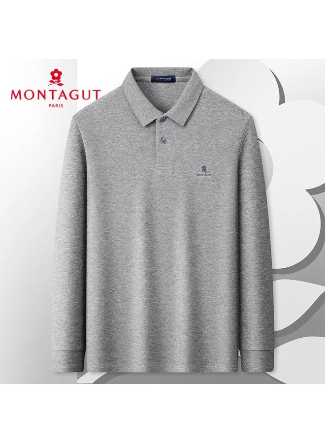 مونتاجوت Montagut Polo طويل الأكمام للرجال، لفصل الربيع، ياقة مقلوبة، قطن شينجيانغ، لطيف على البشرة، تي شيرت كاجوال للعمل، رمادي، 3xl - Image 1