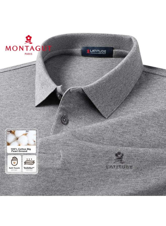 مونتاجوت Montagut Polo طويل الأكمام للرجال، لفصل الربيع، ياقة مقلوبة، قطن شينجيانغ، لطيف على البشرة، تي شيرت كاجوال للعمل، رمادي، 3xl - Image 2