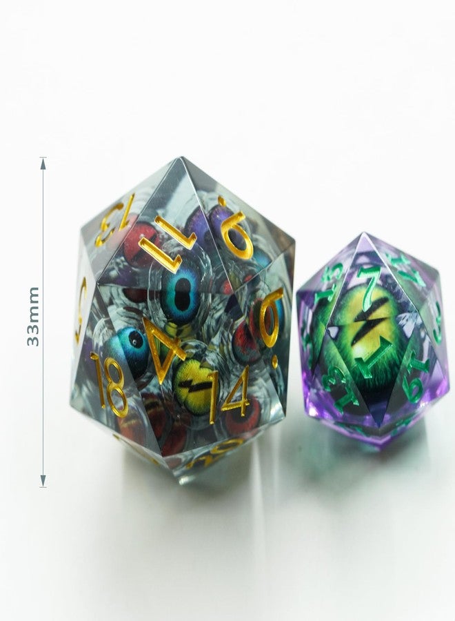 Maywin Dungeons and Dragons DND Dice D20, Moving Eyeball Liquid Core Dice Set D&D 33MM Oversized D20 Single Sharp Edge Resin dice with Gift Case, Polyhedral Dice for Role Playing Game - Image 5
