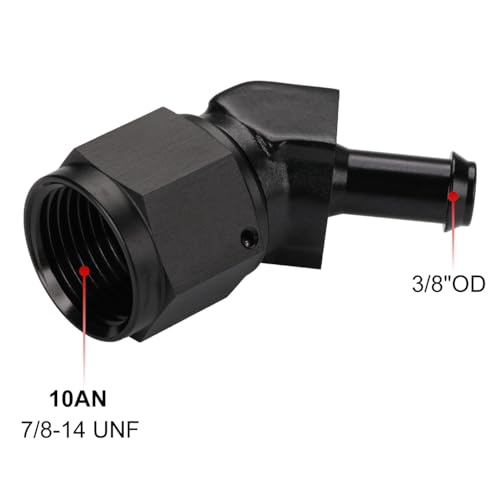 Podavelle 10AN Female to 38 Barb 45 Degree Hose Fitting Adapter Swivel Aluminum Black - Image 3