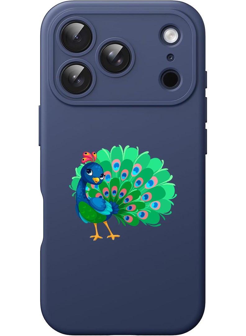 Theodor Protective Slim Fit Case Liquid Silicone Cover with Full Body Protection Anti-Scratch Shockproof Case For Apple iPhone 17 Pro (Blue) peacock - Image 1