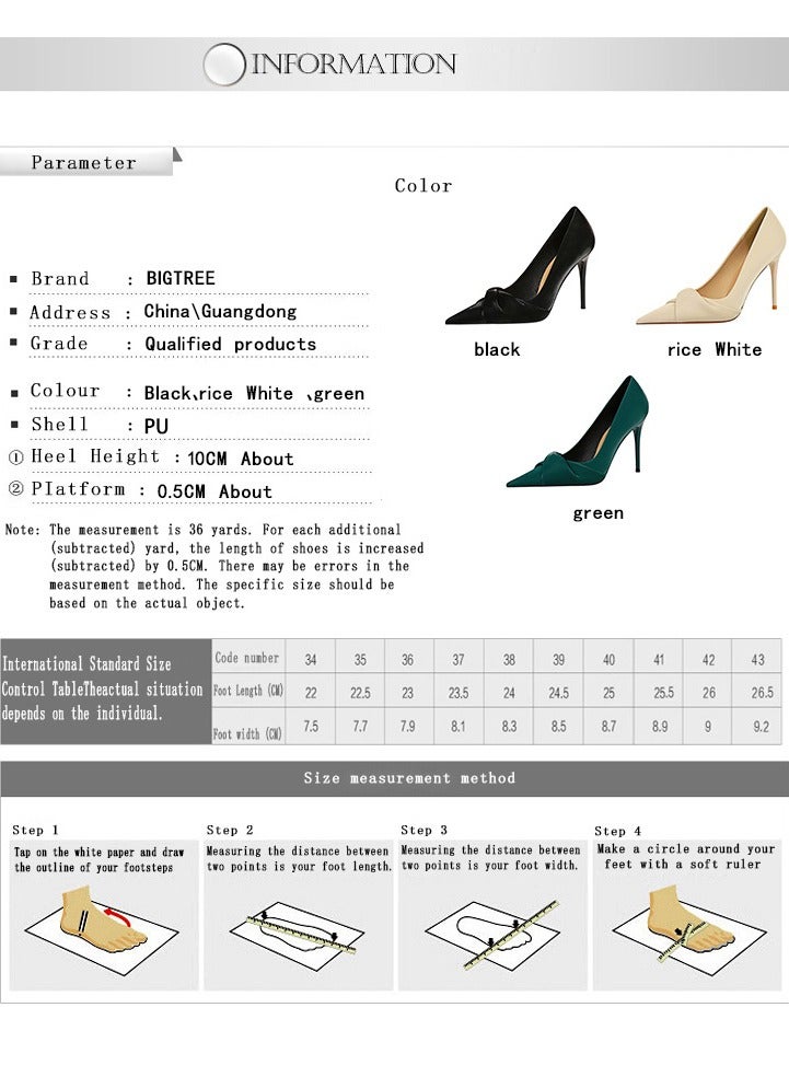 BIGTREE حذاء كوري أنيق بكعب عالٍ 10 سم لحفلات الزفاف وتنحيف القدمين وفم ضحل مع فيونكة مدببة باللون الأخضر - Image 2