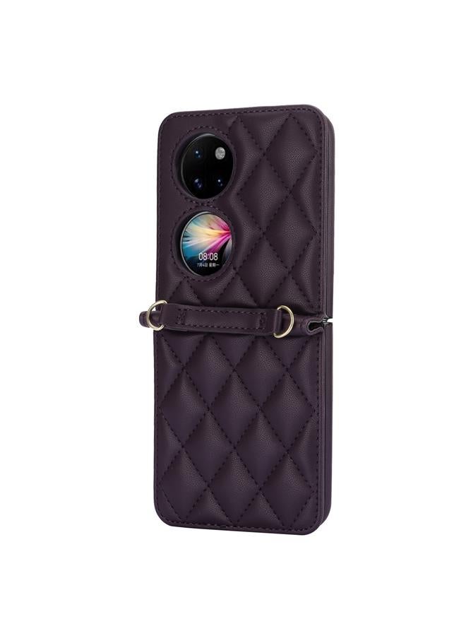 اس-توب جراب لهاتف Huawei P50 Pocket Rhombic Texture Card Bag مع حبل مزدوج - Image 2