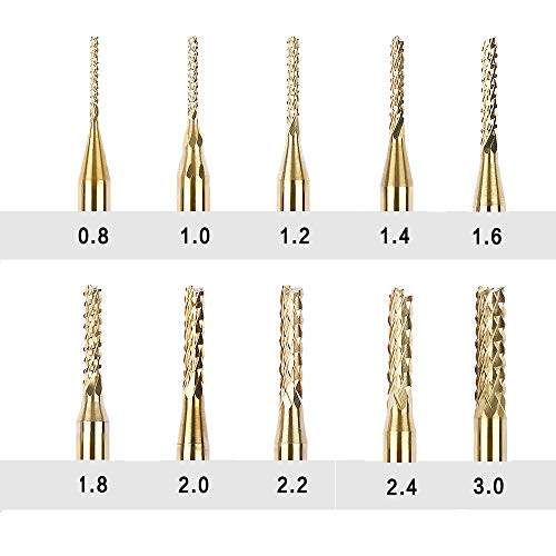 YEEZUGO Titanium Coated Engraving Milling Cutter Carbide Bits, 0.8-3mm, 1/8'' Shank, 10 Pieces, for Dremel Rotary Tools - Image 2